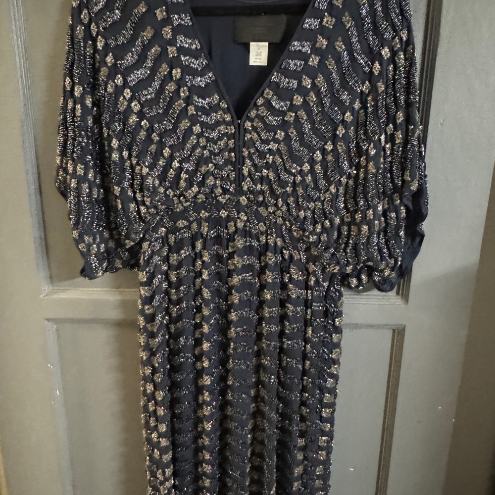 J. Crew Navy and Silver Sequin Maxi Dress